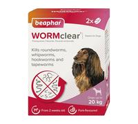 Beaphar - WORMclear® Tablets for Dogs up to 20kg - 2 Tablets - Kills All Common UK Intestinal Worms (Roundworms & Tapeworms) - Vet Strength Wormer - Pork-Flavoured - For dogs over 2 weeks old & 3kg