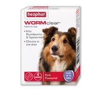 Beaphar | WORMclear Tablets for Dogs up to 40kg | Kills All Common UK Intestinal Tapeworms) | Vet Strength Treatment | Pork-flavoured | 4 tablets