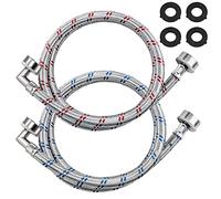 Beaquicy 4FT Stainless Steel Washer Hoses with 90 Degree Elbows by - 2 Pack No-Lead Burst Proof Hot & Cold Water Connection Inlet Washer Supply Lines