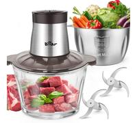 Bear 2L+1.8L 600W Electric Food Processors & Chopper with Glass Container and 304 Stainless Steel Container, 2 Speed Settings, 4 Stainless Steel