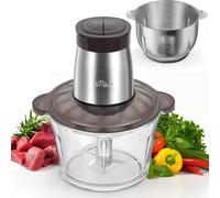 Bear 2L+1.8L Double Cup 300W Electric Food Processor & Chopper with Glass Container and 304 Stainless Steel Container 2 Speed Settings 4 Stainless Steel Blades for Chopping Meat Baby Food Fruit Vegeta