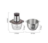 Bear 2L+1.8L Double Cup 600W Electric Food Processor & Chopper with Glass Container and 304 Stainless Steel Container 2 Speed Settings 4 Stainless Steel Blades for Chopping Meat Baby Food Fruit Vegeta