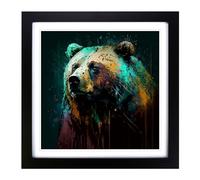 Bear Abstract Expressionism No.3 Framed Wall Art Print, Ready to Hang Picture for Living Room Bedroom Home Office, Black 18 x 18 Inch (45 x 45 cm)