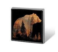 Bear Among Forest Trees Silhouette Unisex Brooches & Pins Square Lightweight Lapel Badge Jewelry for Clothing Shawl Hat