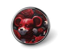 Bear Among The Roses Badges Decorative, Durable Aluminum Alloy Round Badge, Lightweight Button Brooch for Shirts, Jackets, Hats, Uniforms 1"
