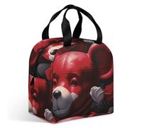 Bear Among The Roses Lunch Bag for Adult, Leakproof Insulated Lunch Tote Bag with Zipper & Multiple Pockets, Large Capacity Lunchbox for Office Work Picnic