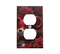 Bear Among The Roses Outlet Cover, American Standard Wall Plate with Screws - Heat & Impact Resistant Stainless Steel, 1-Gang Duplex Socket Cover for Home Decor