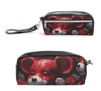 Bear Among The Roses Pencil Case Large Capacity Leather Pencil Pouch with Zipper, Portable Small Makeup Bag, Office Supplies Organizer for Women Men