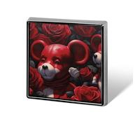 Bear Among The Roses Square Lapel Pin Printed Aluminum Alloy Memorial Pins Cute Funny Square Brooch Personalized Lapel Badge for Coats Suit Jackets And Wedding Gift