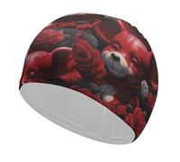 Bear Among The Roses Swim Cap for Adult, Elastic Fabric Swimming Cap, Comfortable Bathing Cap for Long & Short Hair