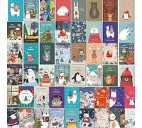 Bear and Bee Weihnachtskarten Set - 50 verschiedene Weihnachtskarten Klappkarten mit hellen Designs und kraftbraunen Umschlägen aus Recyclingpapier
