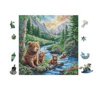 Bear And Cubs Waterfall 100 Piece Complete DIY Jigsaw Puzzle Collectors Mind Relaxation Educational Decorative Puzzle Gifts for Adults Recycled Cardboard 28x28cm