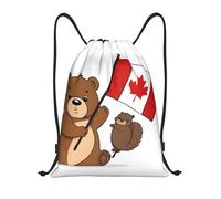 Bear and Flag Title: Lightweight Drawstring Duffel Bag â€“ Water-Resistant Foldable Gym Sack with Adjustable Shoulder Strap, Ideal for Sports, Yoga, Travel and School