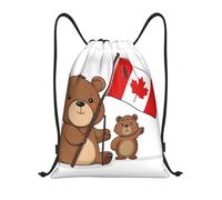 Bear and Flag Title: Lightweight Drawstring Duffel Bag â€“ Water-Resistant Foldable Gym Sack with Adjustable Shoulder Strap, Ideal for Sports, Yoga, Travel and School