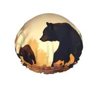 Bear And Fox Pattern Double Layer Waterproof Shower Cap For Women, Reusable Bath Hat With Elastic Band, Keep Hair Dry For Shower And Skincare