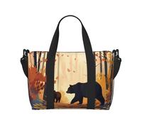 Bear and Fox Pattern Water-Resistant Crossbody Travel Bag, Large Carry-On with Adjustable Strap, Multi-Compartment Weekender for Gym, Travel, Outdoor