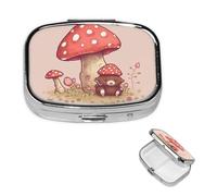 Bear and Mushroom Pill Case Portable Square Pill Box 2 Compartment Pill Organizer Cute Travel Pill Container Vitamin Organizer for Purse Pocket Travel Gift