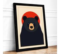 Bear and Rising Sun Minimalist Framed Wall Art Print A3 (42×29.7cm) Black, Wall Decor for Living Room, Bedroom, Office & Home, Ready to Hang, Art Gift