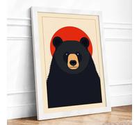 Bear and Rising Sun Minimalist Framed Wall Art Print A3 (42×29.7cm) White, Wall Decor for Living Room, Bedroom, Office & Home, Ready to Hang, Art Gift