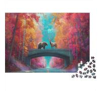 Bear And Stag Crossing A Road Overpass, Autumn Scene Puzzle 1000pcs (75x50cm) Puzzles, Die Für Erwachsene Und Personen Ab 14 Jahren Geeignet Sind