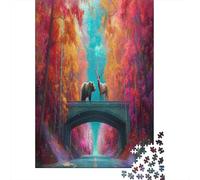 Bear And Stag Crossing A Road Overpass, Autumn Scene1000 Piece Impossible for Adults Games Gifts Kids Challenge Jigsaw