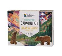 Bear and Wolf Soapstone Carving and Whittling-DIY Arts and Craft Kit. All Kid-Safe Tools and Materials Included. for 8 to 99+ Years.