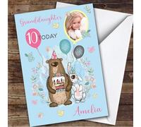 Bear Animal Cake Blue Photo Granddaughter 10th Custom Personalised Birthday Card - Personalised Birthday Greeting Card for Kids, Custom Birthday Card