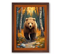 Bear Approaching Boho Framed Wall Art Print A1 (84.1×59.4cm) Walnut, Wall Decor for Living Room, Bedroom, Office & Home, Ready to Hang, Art Gift