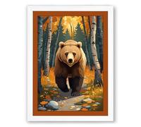 Bear Approaching Boho Framed Wall Art Print A1 (84.1×59.4cm) White, Wall Decor for Living Room, Bedroom, Office & Home, Ready to Hang, Art Gift