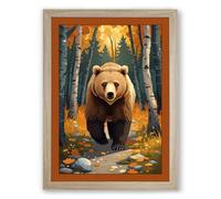 Bear Approaching Boho Framed Wall Art Print A2 (59.4×42cm) Oak, Wall Decor for Living Room, Bedroom, Office & Home, Ready to Hang, Art Gift