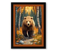Bear Approaching Boho Framed Wall Art Print A4 (29.7×21cm) Black, Wall Decor for Living Room, Bedroom, Office & Home, Ready to Hang, Art Gift