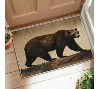 Bear Area Rug, Nature Rustic Mountain Forest Fall Brown Low Pile Doormat Rectangle Print Accents Rug Bathroom Entryway Kitchen Bedside Decor 2' X 3'