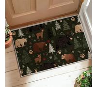 Bear Area Rug, Nature Rustic Paw Print Pine Tree Fall Green Non-Slip Backing Doormat Rectangle Throw Rug Non Shedding Entryway Bathroom Kitchen Doorway Decor 2' X 3'