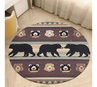 Bear Area Rug Washable Circle Carpet Non-Slip Round Floor Rug Small Low Pile Waterproof Print Door Mat Pad Decor for Bedroom Living Room Bathroom Kitchen 60 * 60cm