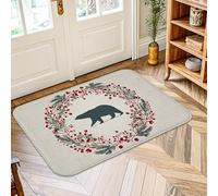 Bear Area Rug, Winter Rustic Wreath Berries Winter Red Non-Slip Doormat Rectangle Throw Rug Non Shedding Bathroom Entryway Bedside Doorway Decor 2' X 3'