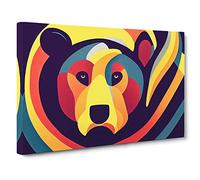 Bear Art Deco Style Canvas Print | Gallery Wrapped 30mm Frame Wall Decor | 30x20 inches | Ready to Hang | Art Deco Animals Picture | Living Room Bedroom Lounge Office