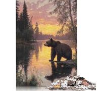 Bear at Sunset Puzzles 500 Pieces Wood Puzzle Jigsaws for Adults Family Game for Adults And Teenagers 500pcs (52x38cm)