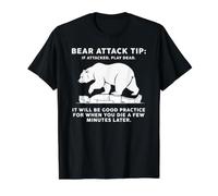Bear Attack Tip Play Dead Funny Camping Hiking Humor Value Graphic T-Shirt, Men, Black, M