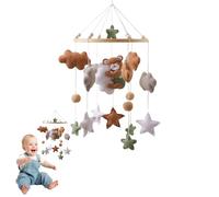 Bear Baby Crib Mobile, Soft Felt Hanging Mobile with Stars & Clouds, Natural Nursery Decor for Newborn 0-12 Months, Gender Neutral Cot Mobile (White)