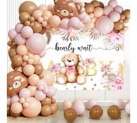 Bear Baby Shower Decorations -Balloon Arch Kit 125PCS pink baby shower decorations neutral Bear Balloons Garland Arch Kit We Can Bearly Wait Backdrop for Boy Baby Shower Birthday Party(Pink)
