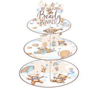 Bear Baby Shower Stand Set - We Can Bearly Wait Cupcake Stand 3 Tier Cardboard Dessert Holder For Cake Display Bear Themed Birthday Party Gender Reveal Party Garden Tea Stands Decorations Supplies