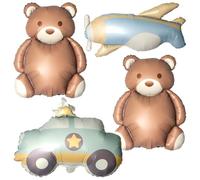 Bear Balloons, Baby Shower Balloons, Bear Brown Foil balloons, Car Planes Balloon, Large Bears Head Balloon, 4pcs Animal Farm Zoo Jungle Safari Theme Party Supplies