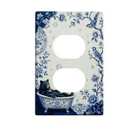Bear Bathroom Duplex Outlet Covers Wall Plate, Vintage Fanciful Flowers Birds None Blue Plastic Standard Size Wall Plates for Electrical Outlets for Home Living Room New Apartment Decor