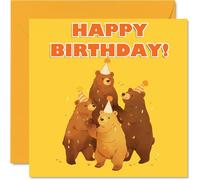 Bear Birthday Cards for Her Him - Party Animals Pyramid - Happy Birthday Card for Mum Dad Brother Sister Auntie Uncle Cousin Friend Family Colleague 145mm x 145mm Bday Greeting Cards