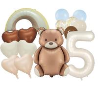 Bear Birthday Decoration 5 Year, Pack of 15 Bears Balloon Decoration, Balloon 5th Birthday Boy Girl with Heart Foil Balloon, Bear Balloons Birthday Decoration Set for Children's Birthday Decoration