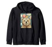 Bear Birthday Party Balloons & Bubbles Art Print Kids Zip Hoodie