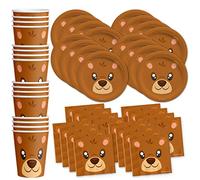 Bear Birthday Party Supplies Set Plates Napkins Cups Tableware Kit for 16