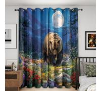 Bear Blackout Curtains, 90 Drop, Rustic Forest Animal Printed Curtains for Living Room, Bedroom, Eyelet Drapes for Window Home Decor, 46x90 Inch 2 Panels Rc2532