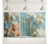 Bear Blue Wall Backdrop, Cute Balloon Decorative Background for Baby Shower, Gender Reveal Party Supplies, Spring Celebration Decor 71x43 Inch
