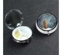 Bear Building A Ladder Pill Case Portable Metal Pill Box 3 Compartment Pill Organizer Cute Travel Pill Container Vitamin Organizer for Purse Pocket Travel Gift